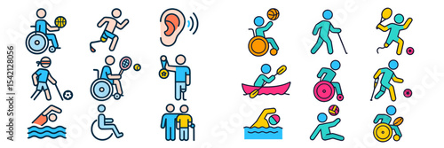Creative and diverse representations of inclusive sports activities showcasing different abilities and participation in adaptive games