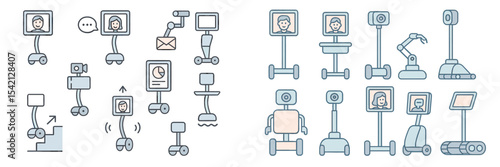 Various types of telepresence robots used for communication and remote interaction in different environments