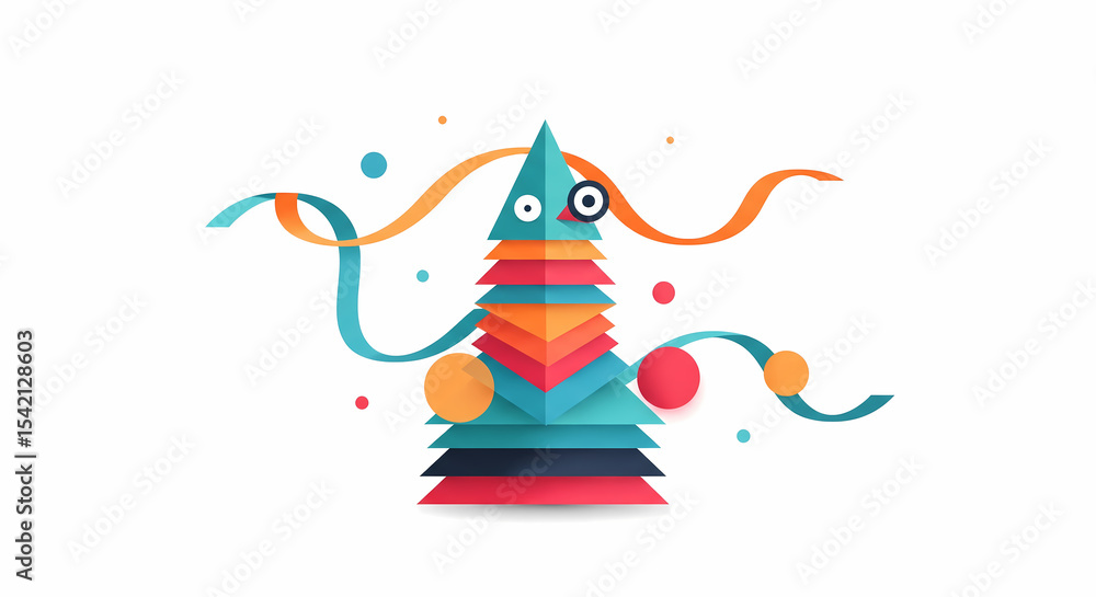Naklejka premium Abstract Geometric Character with Swirling Lines