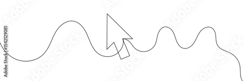 Continuous drawing of cursor arrow. One line icon of cursor arrow. One line drawing background. Vector illustration. Cursor arrow icon.