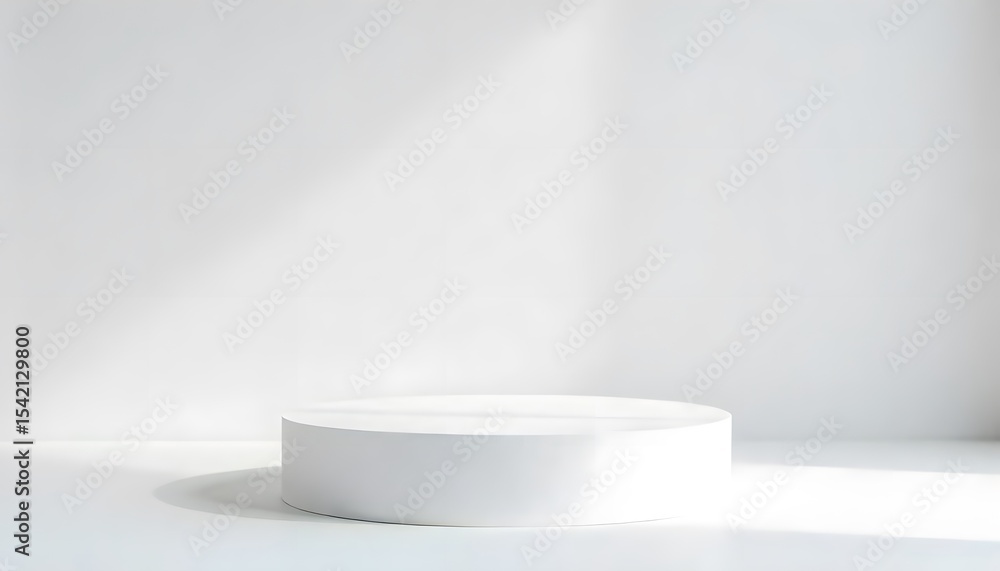 Realistic White Podium in Minimalist Setting with Soft Lighting and Clean Background for Product Display Realistic White Podium in Minimalist Setting with Soft Lighting and Clean Background for Product Display