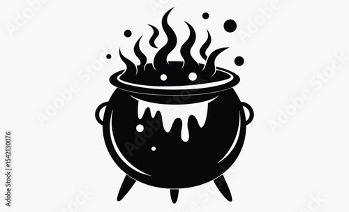 Witch cauldron silhouette, potion cooking vector, Halloween magic icon, spooky kitchen graphic