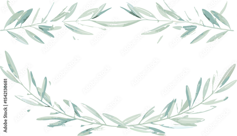 Naklejka premium Watercolor Olive Branches Element with Pastel Green Foliage on White