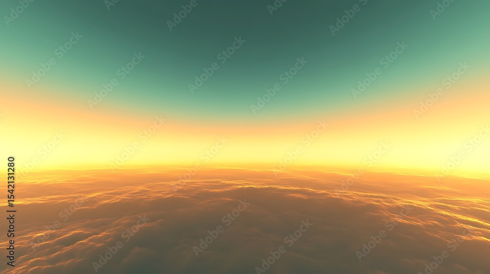 Scenic aerial view of golden clouds and turquoise sky horizon at sunset or sunrise Scenic aerial view of golden clouds and turquoise sky horizon at sunset or sunrise