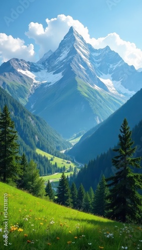 Snow-capped Parang peaks, verdant valleys Majestic Romanian landscape , clouds, Romania, sky