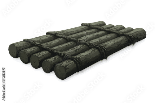 Hand drawn bundle of logs tied with rope, realistic illustration