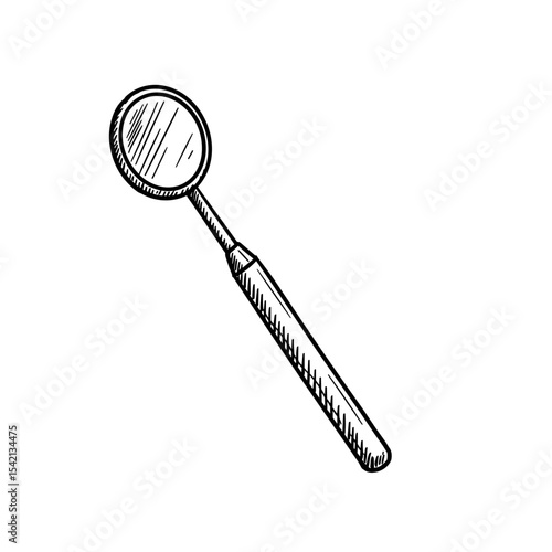 Single dental mirror icon in sketch style for dental examination concept