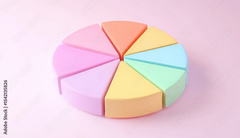 Obraz premium Pastel pie chart, 8 slices, 3D effect