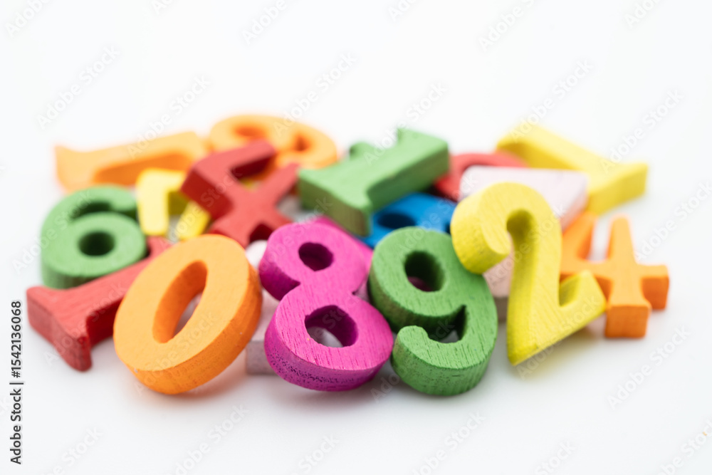 Fototapeta premium Number wood block cubes for learning Mathematic, education math.