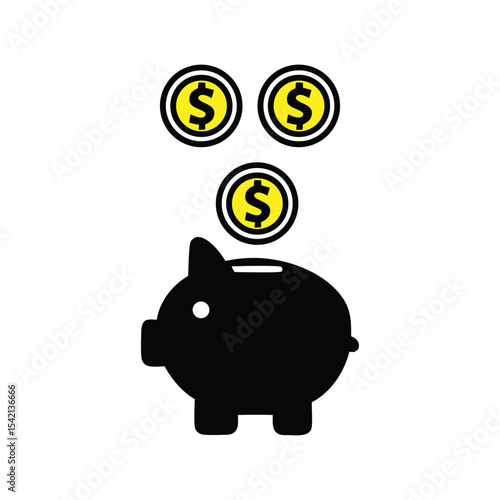 Pink piggy bank icon with euro dollar coins for business finance and savings silhouette vector illustration