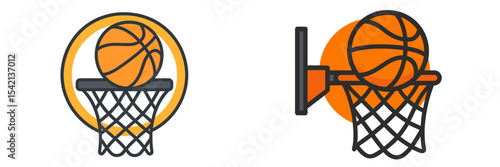 Iconic basketball elements featuring hoops and balls illustrating the sport's dynamics and excitement