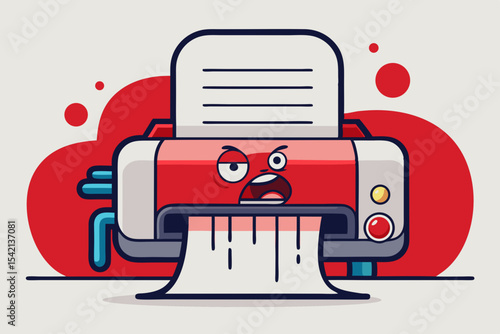 grumpy printer spitting paper red outburst