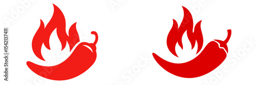 Red chili pepper icons with flame graphics representing spiciness in food and cuisine