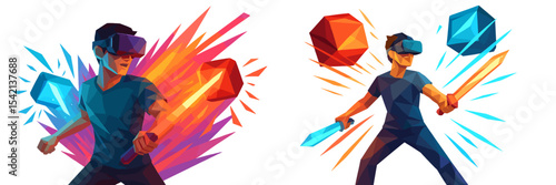 Virtual reality gaming session with vibrant graphics and engaging character actions