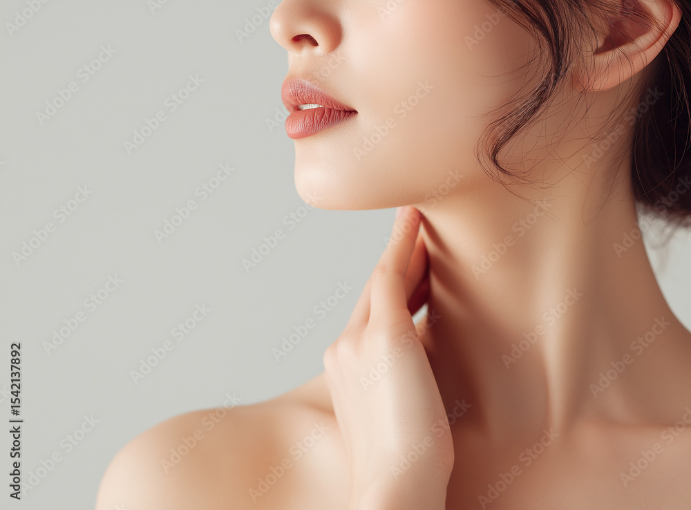 Youthful woman’s smooth neck without folds, skincare beauty concept Youthful woman’s smooth neck without folds, skincare beauty concept