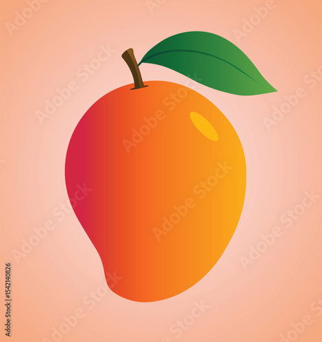 Illustration of a vibrant, ripe mango with a leaf
