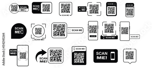 “Scan QR Code with Smartphone – Transparent PNG and Vector Icon Set for Mobile Payment, App Access, Discounts, and Barcode Scanning”