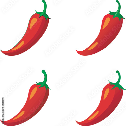 A vibrant collection of stylized red chili illustrations, showcasing various forms from whole peppers to dried flakes, highlighting their fiery essence