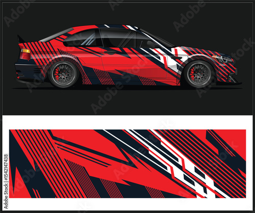 Abstract Red and Black Racing Car Wrap Design