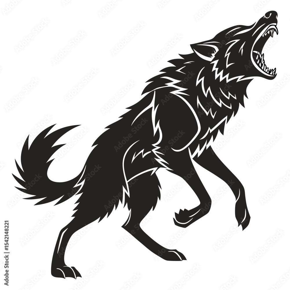 Obraz premium Howling Wolf Silhouette Vector Fierce Wolf Mascot Illustration