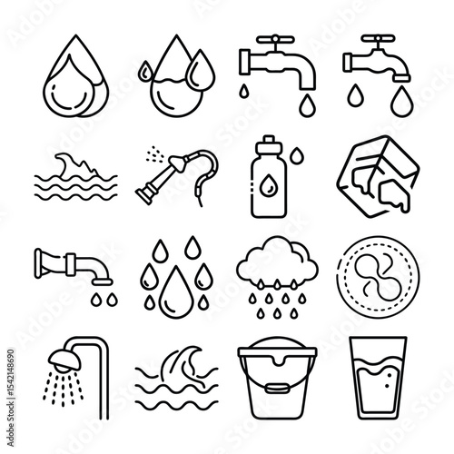 Water Related Icons Collection in Outline Style