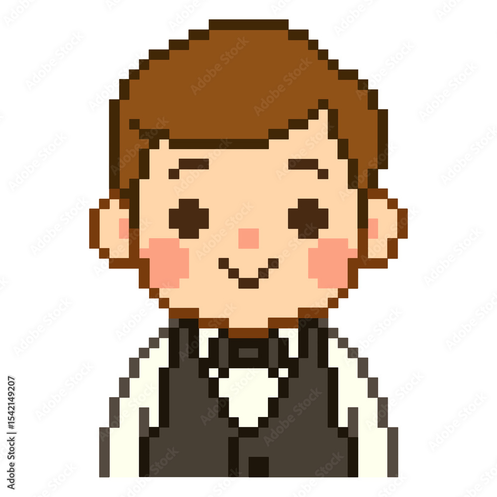 Fototapeta premium Flat Design Pixel Art Waiter Illustration