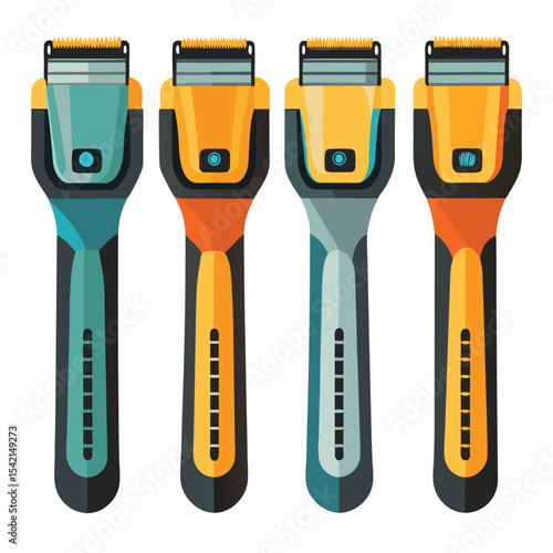 Six electric razor arranged isolated on white background