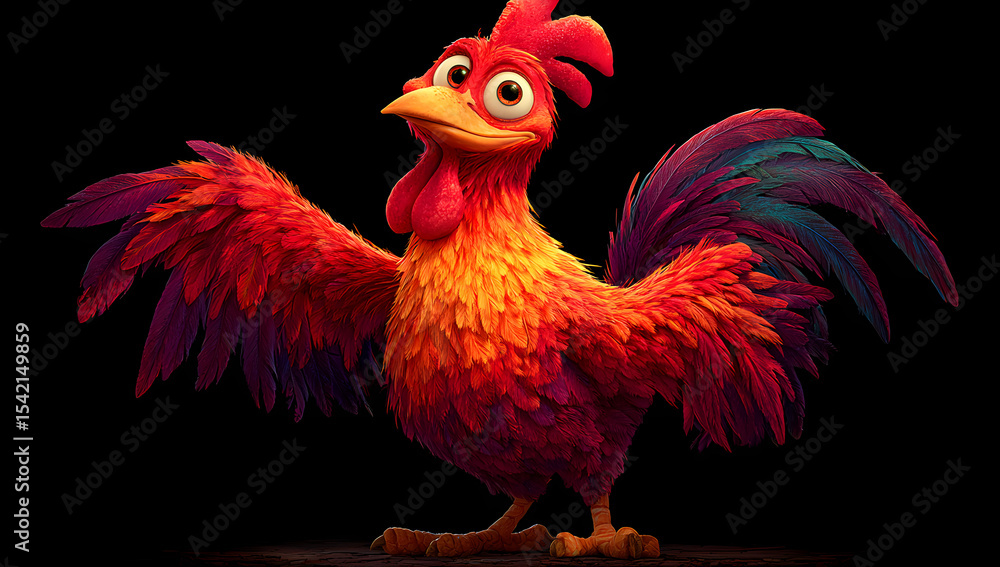 Fototapeta premium A cartoon chicken depicted in an animated style.