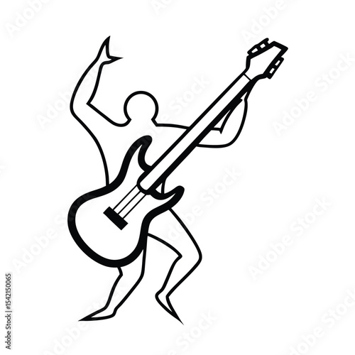 Silhouette of a rocker holding a guitar on stage dramatic pose vector illustration