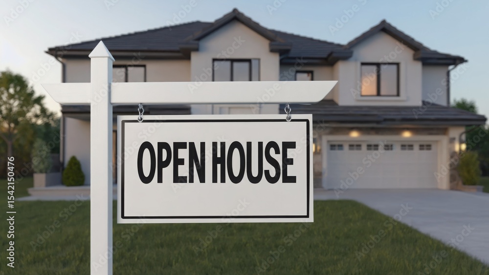 Open house sign in front of a new home Open house sign in front of a new home