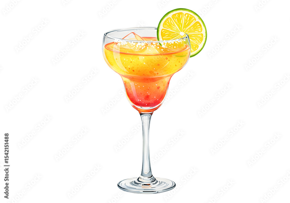 Refreshing Tequila Sunrise Cocktail in Margarita Glass with Lime Garnish - Watercolor Illustration clipart watercolor png, isolated on transparent background Refreshing Tequila Sunrise Cocktail in Margarita Glass with Lime Garnish - Watercolor Illustration clipart watercolor png, isolated on transparent background