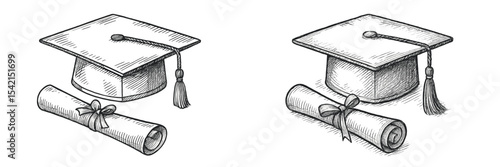 Graduation caps and diplomas symbolize academic achievement and success in education and personal growth
