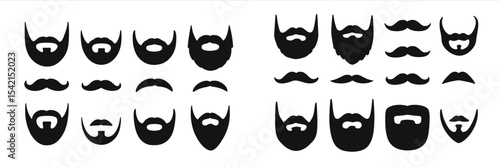 Various styles of beards and mustaches displayed in black silhouettes for grooming inspiration