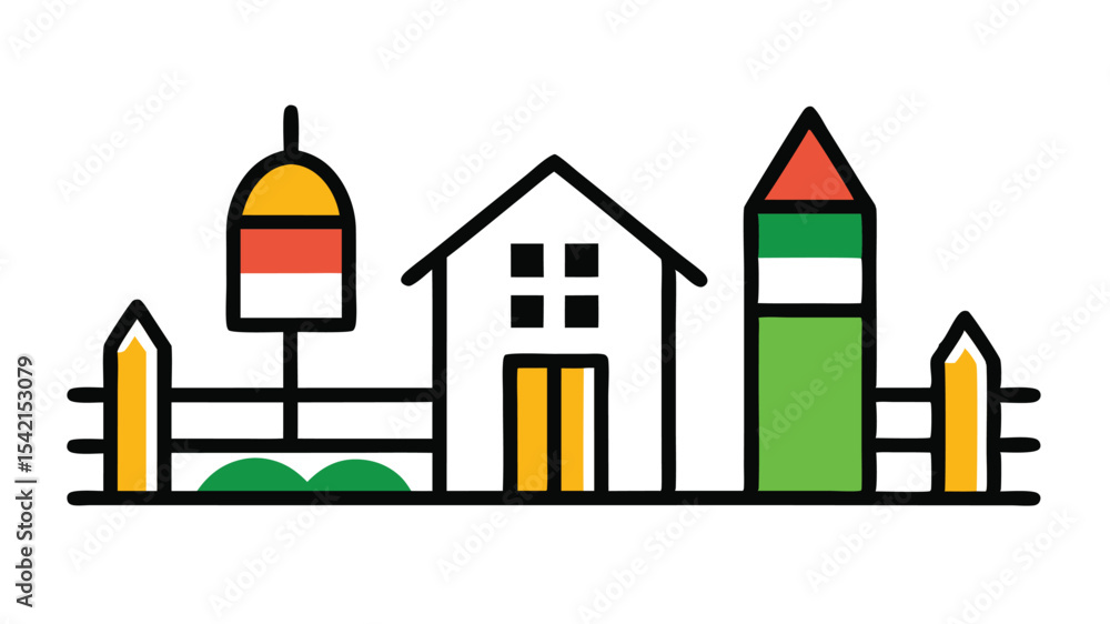 Obraz premium farm outdoor pens doodle style on white background.
