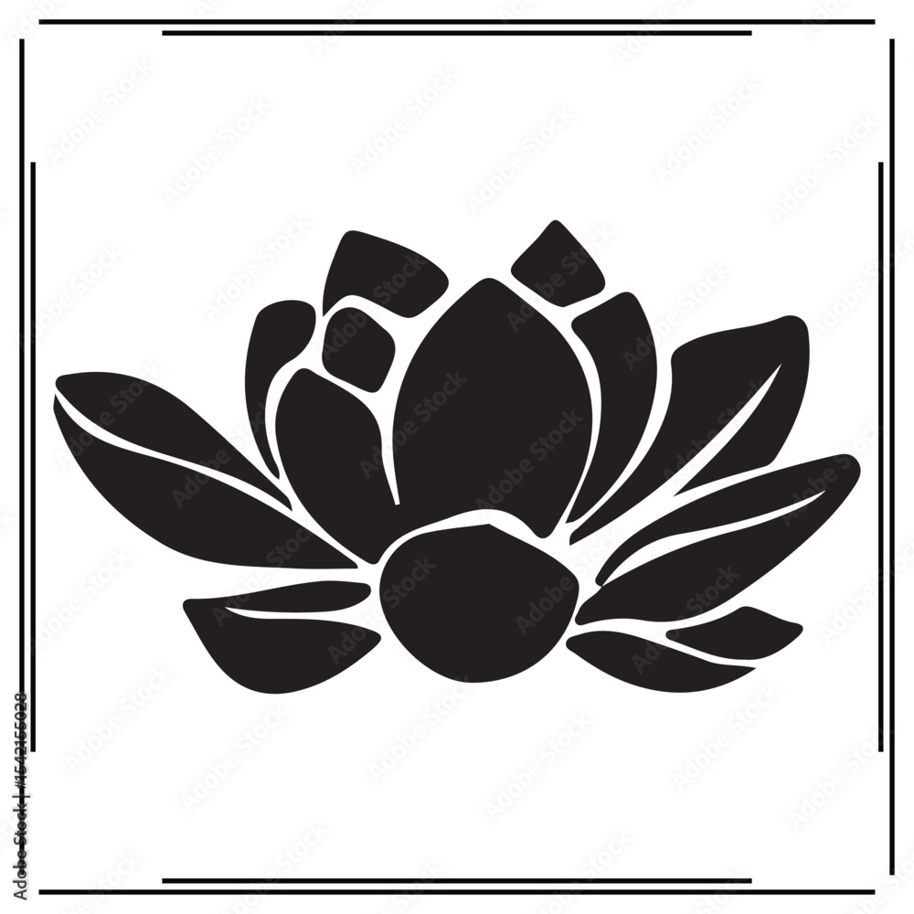 Fototapeta premium Lotus Flower Silhouette – Black Vector Icon of Sacred Bloom for Yoga, Spa, Zen, Meditation Design, Nature Symbol, Floral Tattoo, Decorative Clipart, Wellness Art, Beauty Logo
