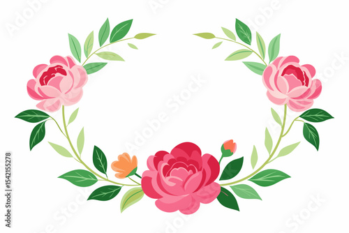 Pink rose flower frame with a floral design perfect for wedding cards, Valentine's Day, or romantic love illustrations