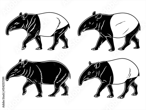 tapir sihouette black vector bundle