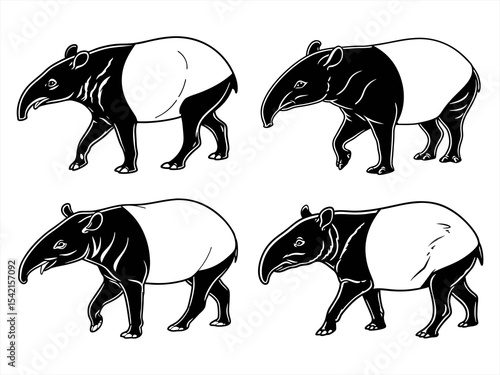 tapir sihouette black vector bundle