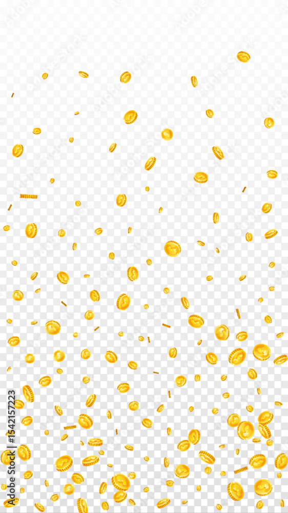 American dollar coins falling. Scattered gold USD American dollar coins falling. Scattered gold USD