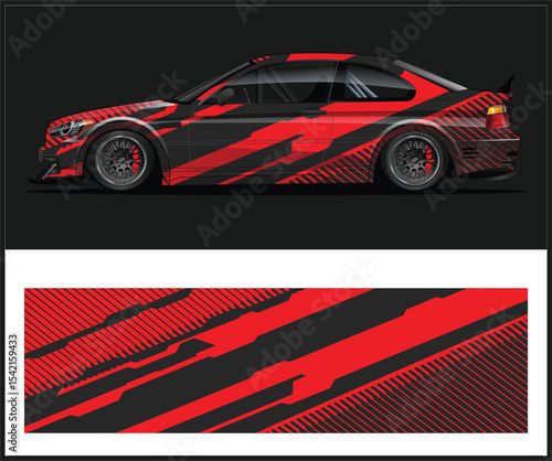 Red and Black Abstract Racing Car Wrap Design