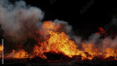 Wallpaper Mural Fire and smoke over dark rocky ground Torontodigital.ca