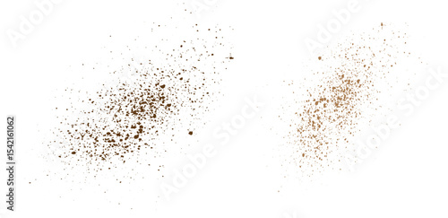 Vector chocolate powder particles and coffee color speckles overlay grunge texture illustration