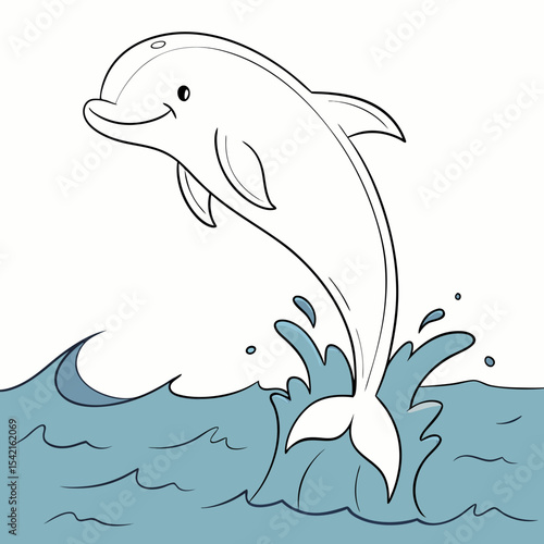 A baby beluga whale joyfully breaching high above the ocean.