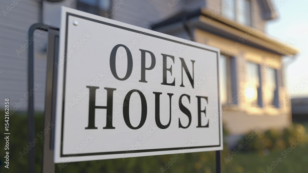 Obraz premium Open house sign in front of a new home