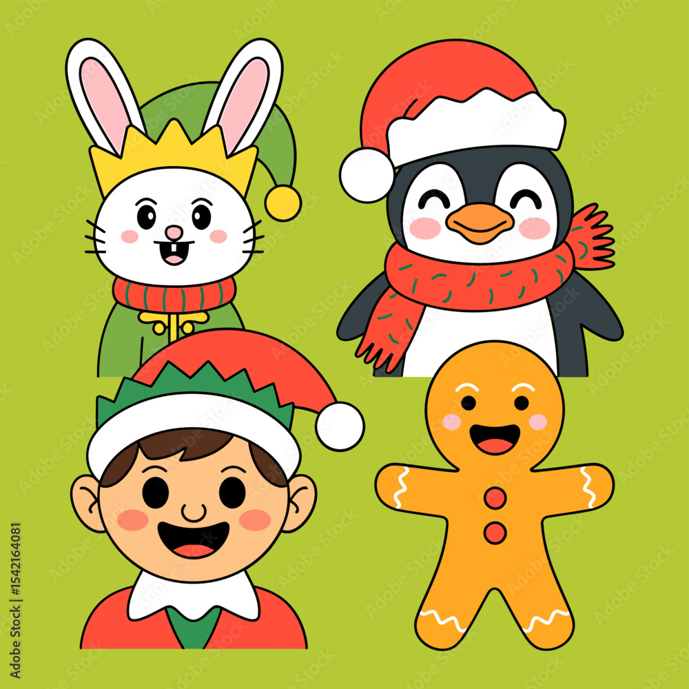 Obraz premium Christmas Holiday Cute Characters Vector Avatar Set - Festive Season Icons