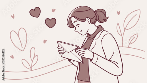 Woman Reading a Love Letter Romantic Illustration