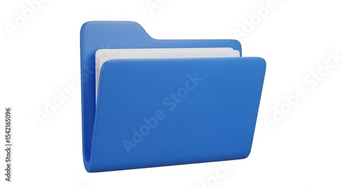 
Blue File Folder Icon with Documents on White Background - 3D Rendered Data Storage and Organization Symbol