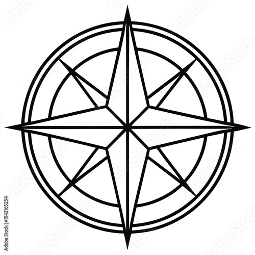 Icon of a Compass Rose in Outline Style