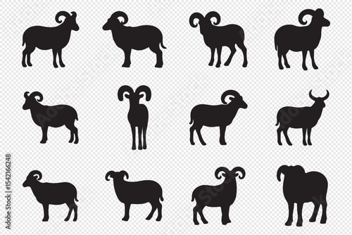 sheep silhouette set. sheep and lamb isolated farm animal silhouette icon vector collection.