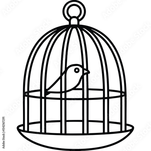 Line Art of a Bird in a Cage